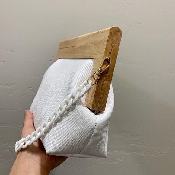 Handmade Genuine Cowhide Pattern Embossed Wooden Frame Purse & 2 Chain Styles - Picture 9 of 16